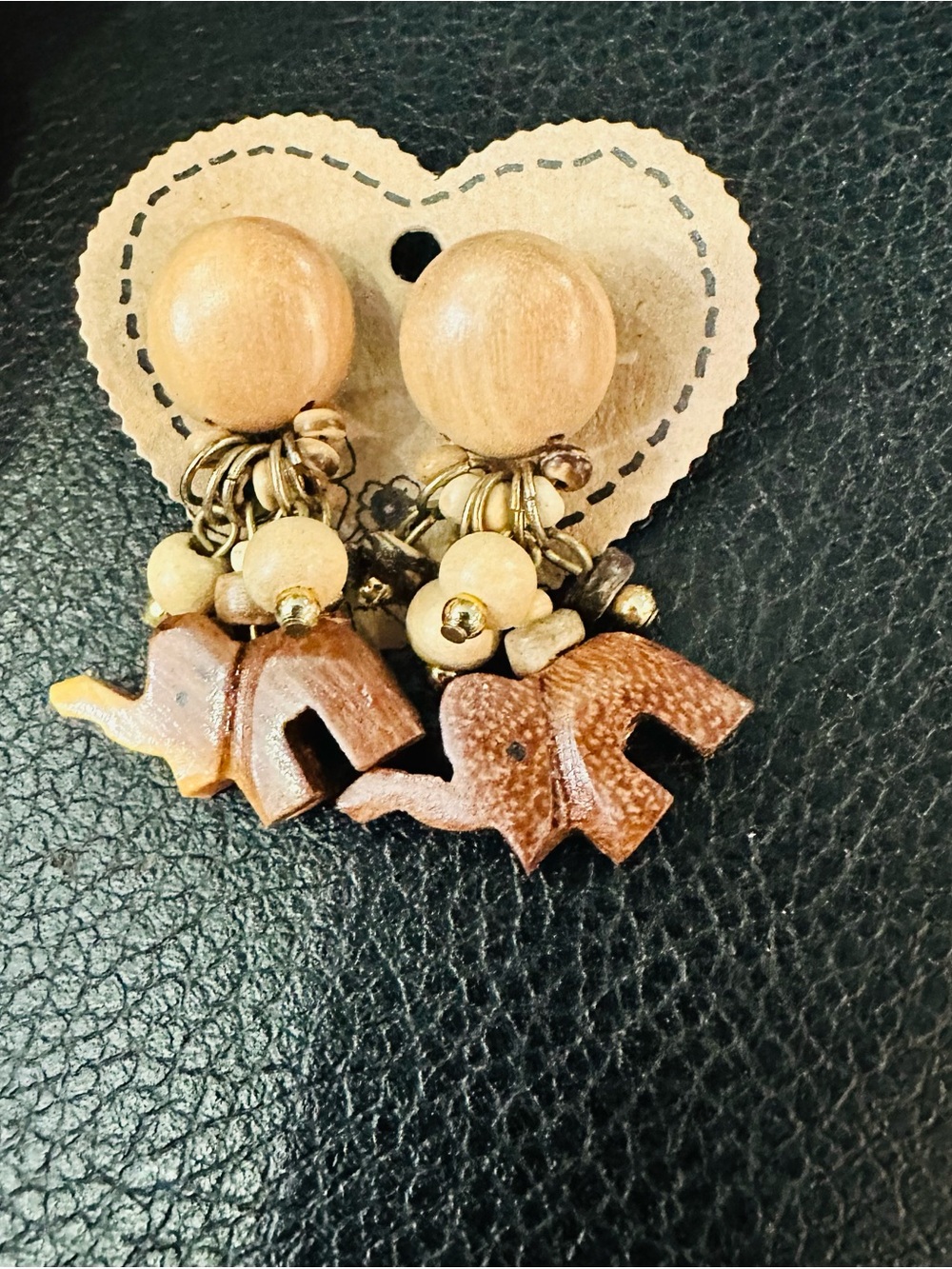 Boho Wooden Elephant Dangle Earrings - Brown